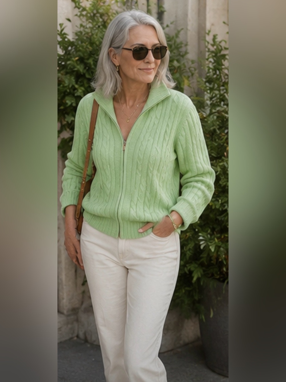 Lauren Ralph Lauren Pastel Green Cable-Knit Zip Cardigan